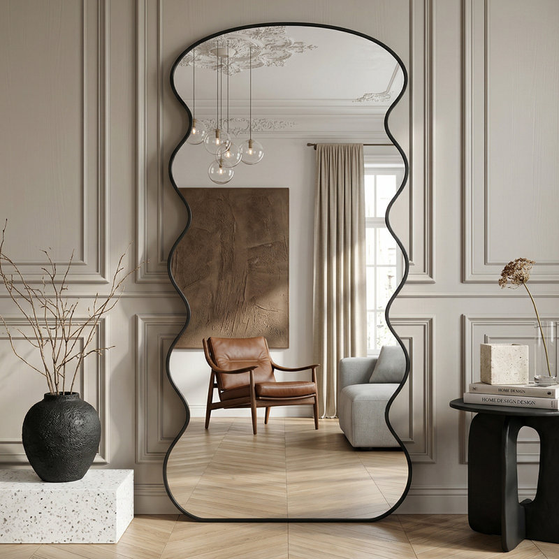 The Wave Full-Length Mirror, 76" x 34", Black