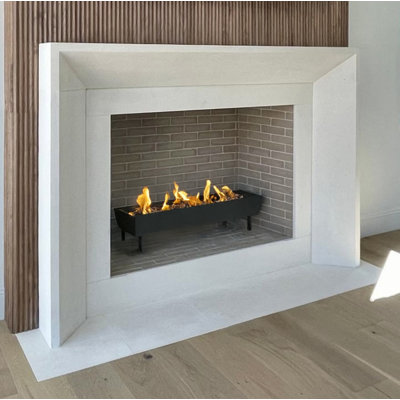 WFR-Monaco – Custom Hand-Carved Natural Limestone or Cantera Stone Fireplace Mantel Surround | Modern Luxury Minimalist Design