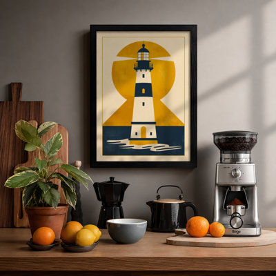 Lighthouse at Sunrise Coastal - Framed Print
