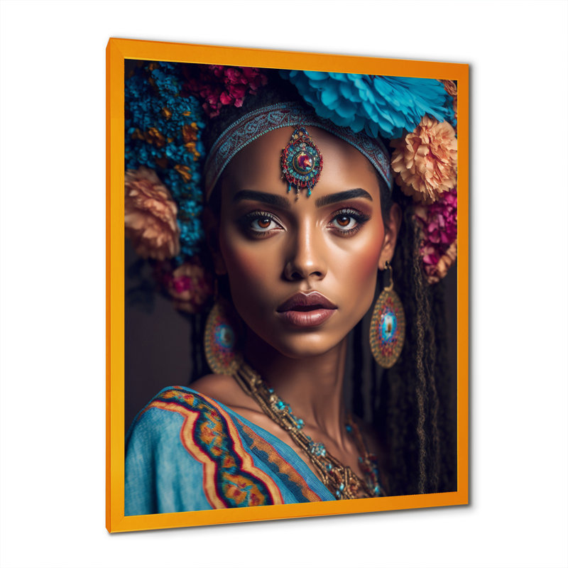 «Lani Young Bohemian Woman With Flower Headband VI», reproduction sur toile, H 32 po x l 16 po x P 1 po, Encadrement doré