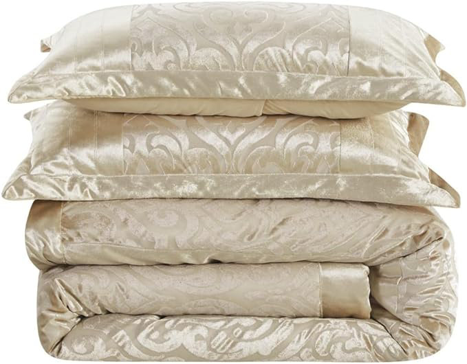 Bollara Damask Bedspread with Pillow Shams Included, Double/King Bedspread  + 2 Pillow Sham, Beige