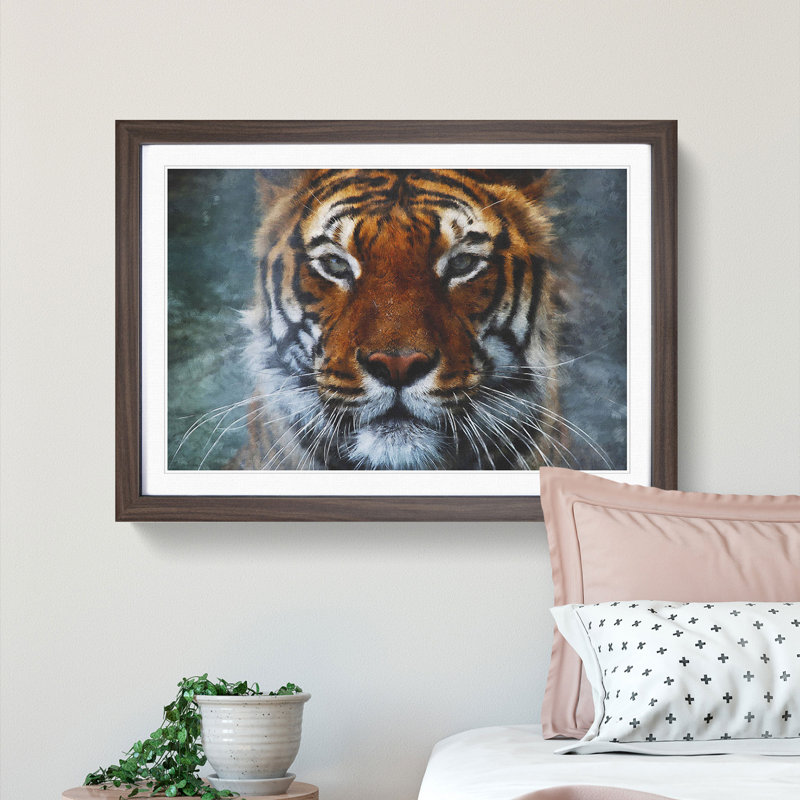 Tiger In The Blue Framed Print, 24cm H x 33cm W x 2cm D, Walnut
