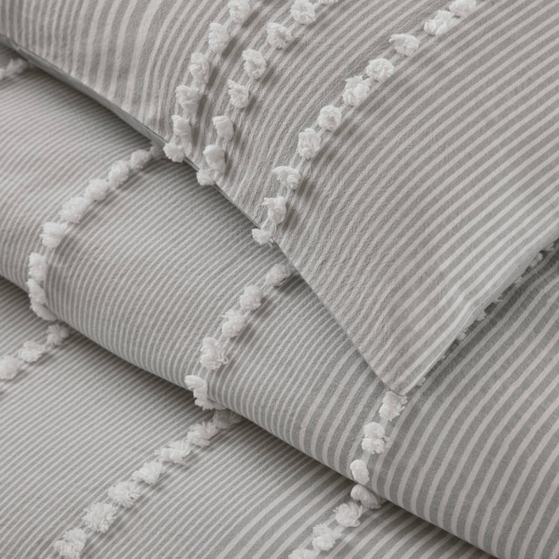 Ensemble de housse de couette 100% coton Anslee, Housse de couette double / grand + 2 taies décora, Gris
