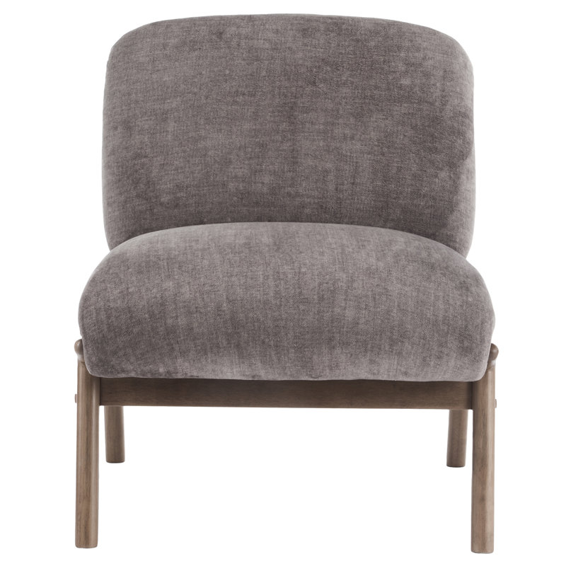 Contemporary Velvet & Solid Wood Accent Chair - Dark Taupe & Walnut, Brown
