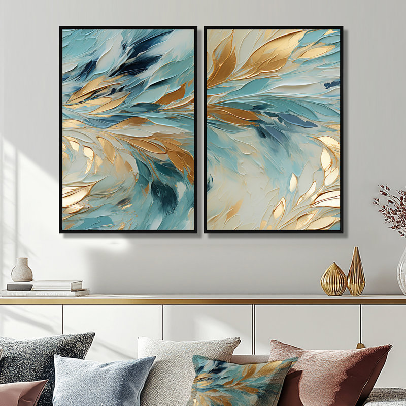 Or surdimensionné doré et bleu - Art mural surdimensionné en marbre, Black, 36" H x 48" W, Impression encadrée flottante