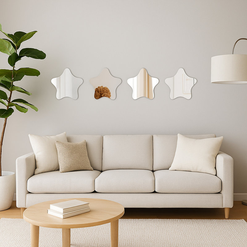 4  Small Adhesive Shaped Mirror Modern & Contemporary Frameless Set, 7.12" x 7.8"