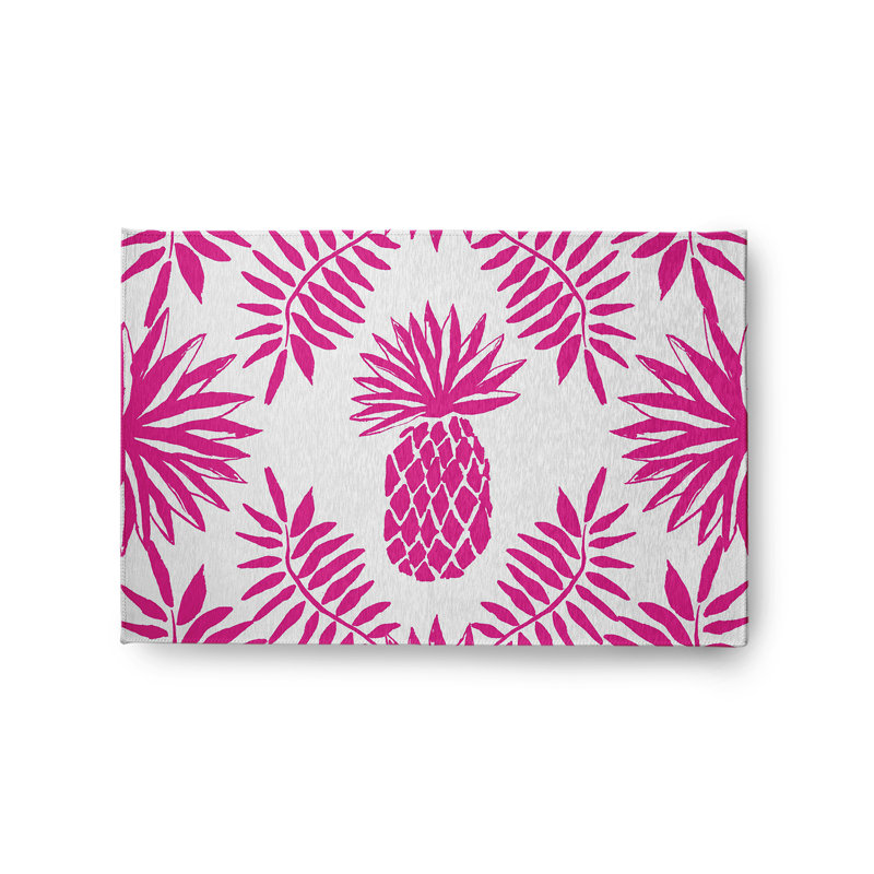 Tapis floral blanc / rose en chenille tissé à la machine, Rectangle 2 pi x 3 pi