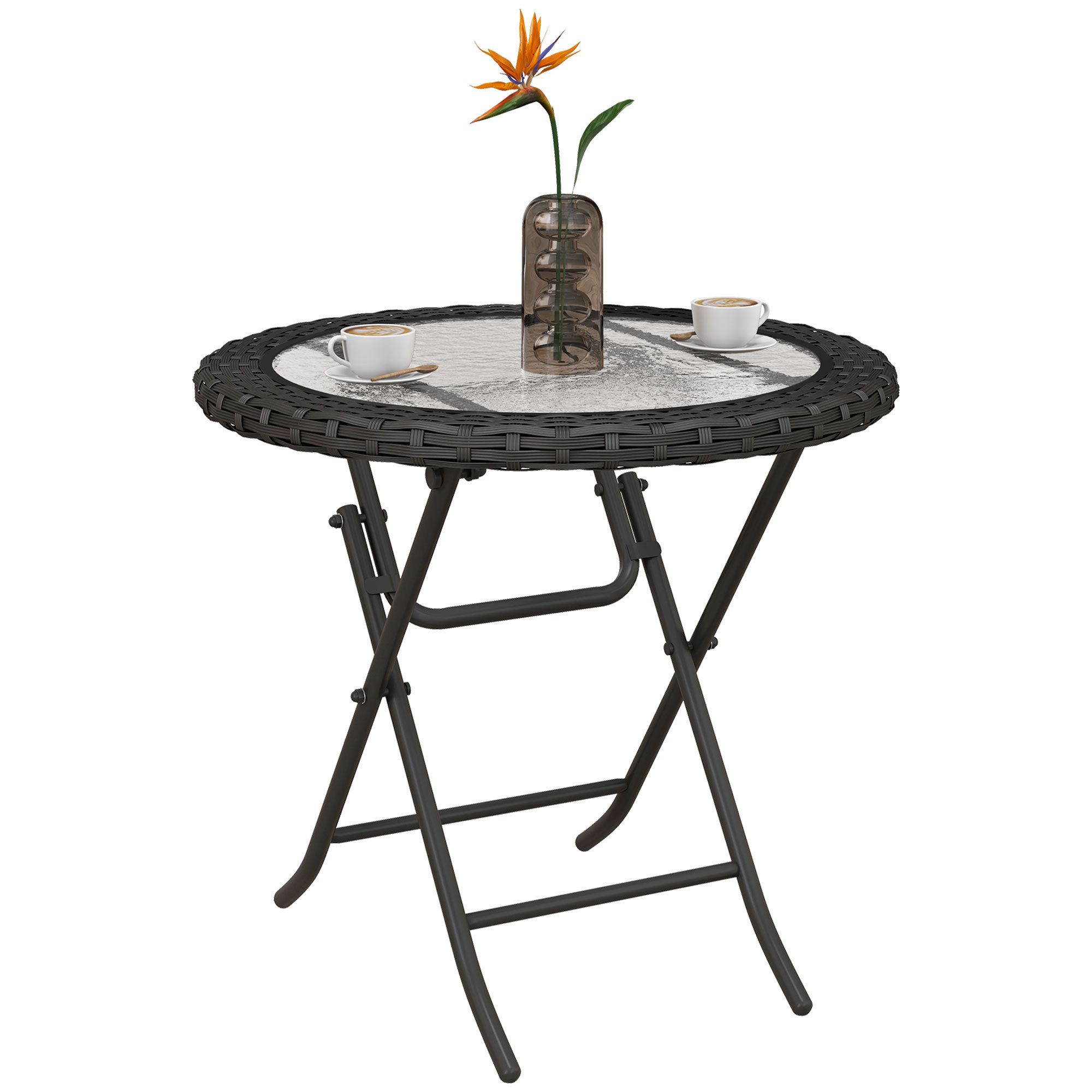 Winston Porter Folding Round Tempered Glass Metal Table with Edging ...