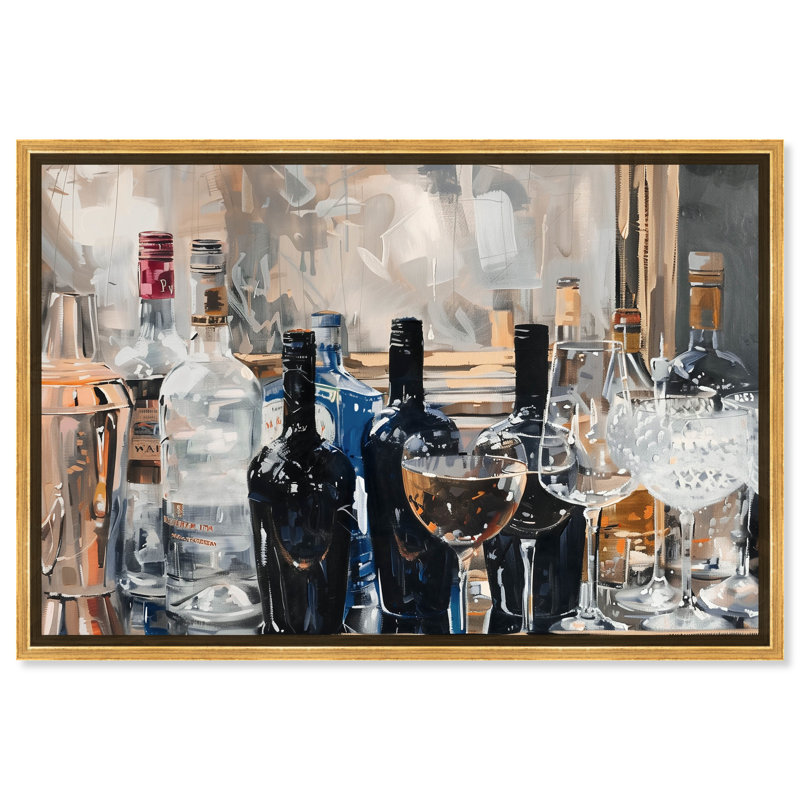 Art encadré pour chariot de comptoir Notoriart, Encadrement doré, H 37 po x l 55 po