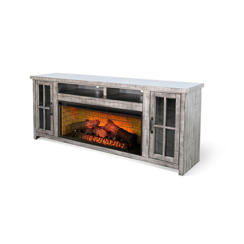 Console média Gery avec foyer encastré, 76 po, 2 armoires, gris , Gris