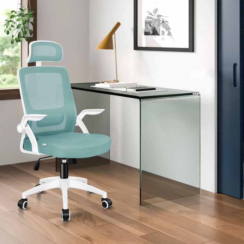 Office Chair with Headrest, Cyan