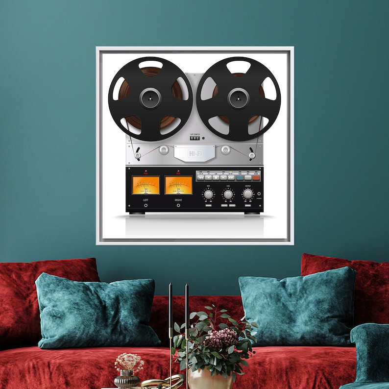 Art mural sur toile 3D avec magnétophone analogique - Cadeau moderne unique pour les amateurs de technologie, Blanc