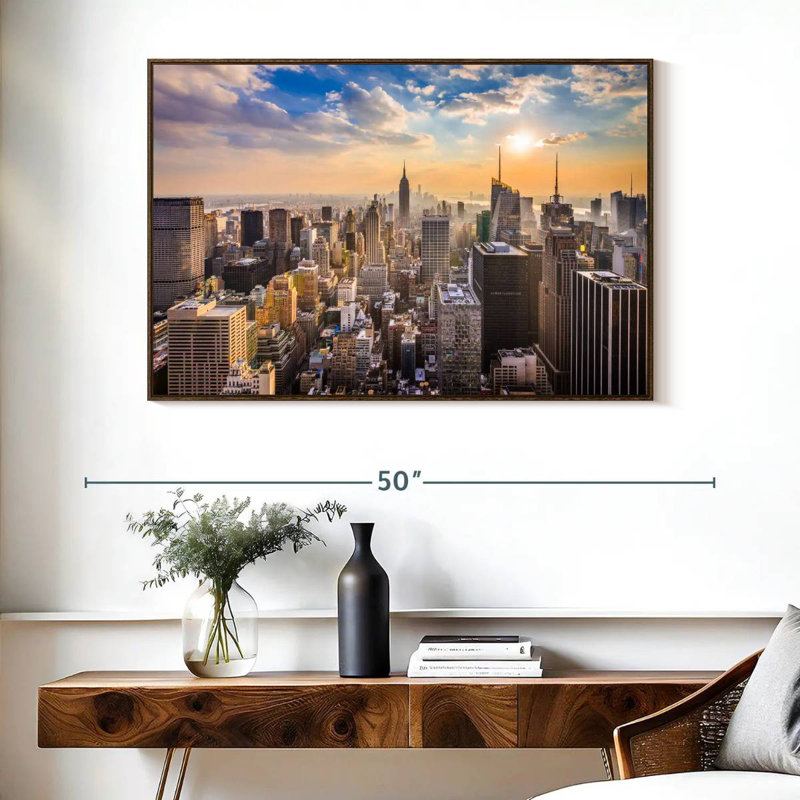 New York Riva au lever du soleil, Cadre flottant noyer, 40 po x 27 po