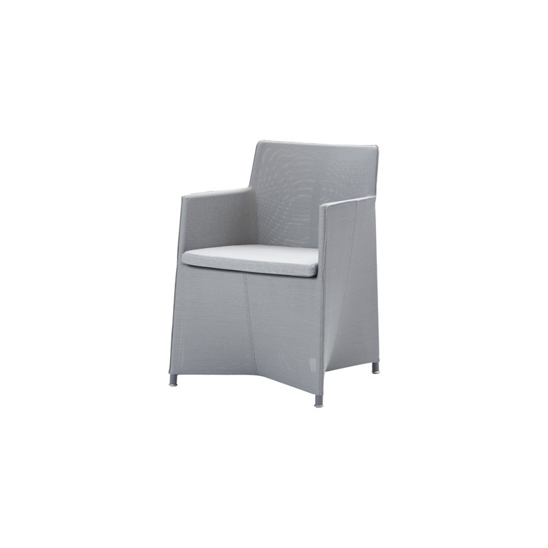 Diamond Wicker Patio Dining Armchair with Cushion, Light Gray
