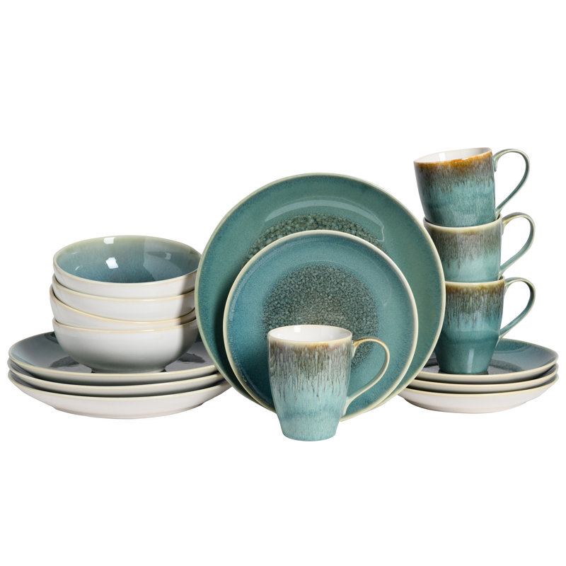Caldera Piece Stoneware Dinnerware Set - Service for 4, Green