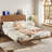 Queen Size Brown Solid Bamboo Floating Platform Bed With Headboard & Built-In Usb/Type-C Ports, No Box Spring Needed, Support Slats For Bedroom & Guest Rooms-1879941728-1879941729