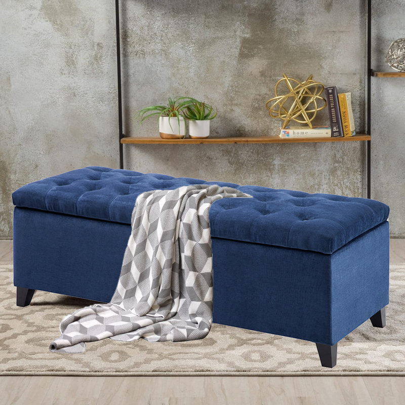 Jahmere Polyester Upholstered Storage Bench, Navy