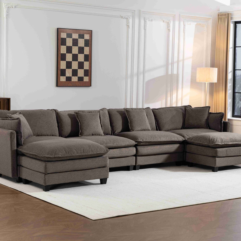 Canapé modulaire moderne à 4 places avec 2 repose-pieds avec coussins de taille, canapé symétrique à 4 places, canapé-lit avec méridienne