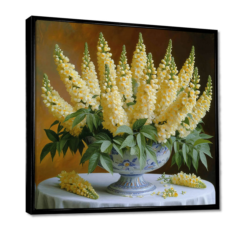 Nature morte de fleurs jaunes de Ligularia - Bouquets assortis, Toile avec cadre flottant noir, H 16 po x l 16 po x P 1 po