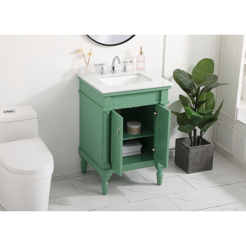 Ensemble de meuble-lavabo simple 24 po Lexington, Menthe rétro, Blanc ivoire
