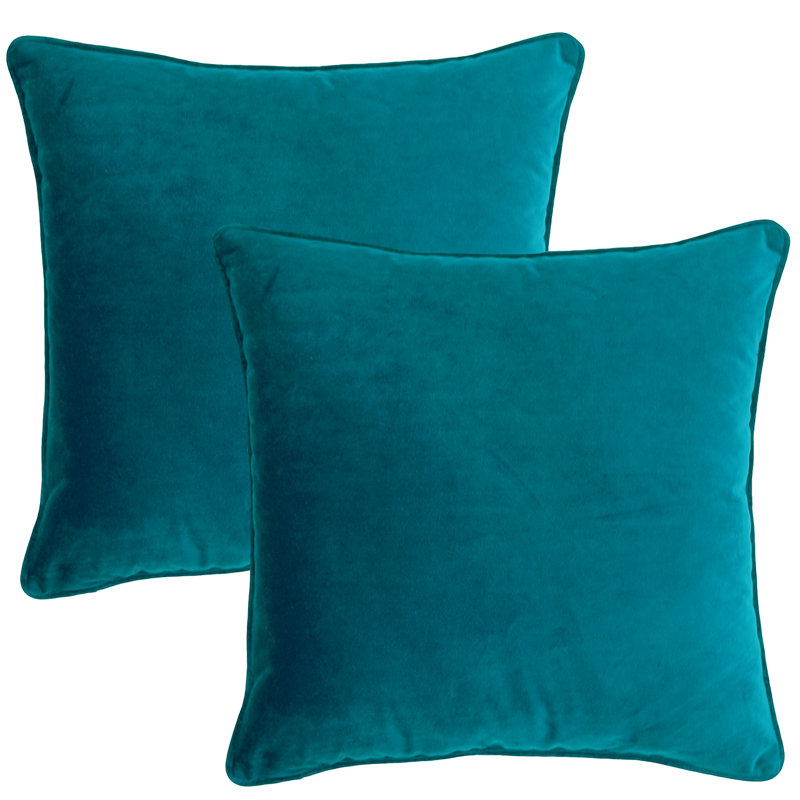 Square Velvet Pillow Cover & Insert, Teal, 13" x 19"