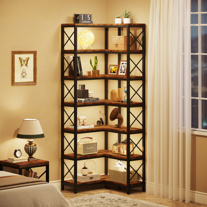 Zukowski Corner Bookcase, Rustic Brown/Black