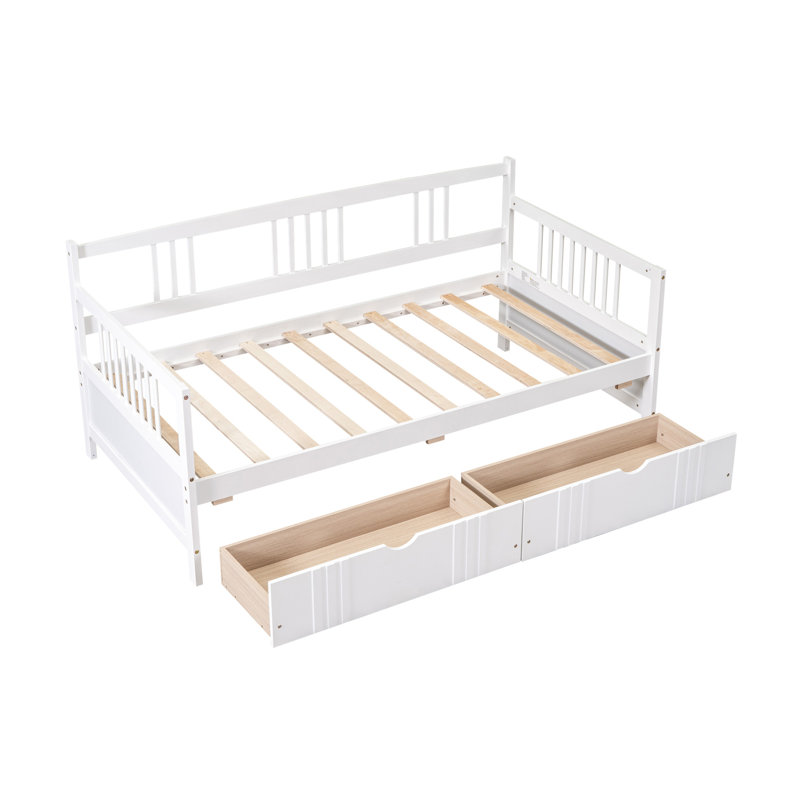 Lit de jour simple en bois avec deux tiroirs, blanc