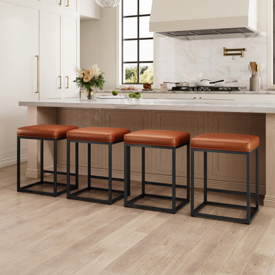 Borough 24'' Brown Modern Kitchen Counter Stool with Upholstered Faux Leather & Footrest