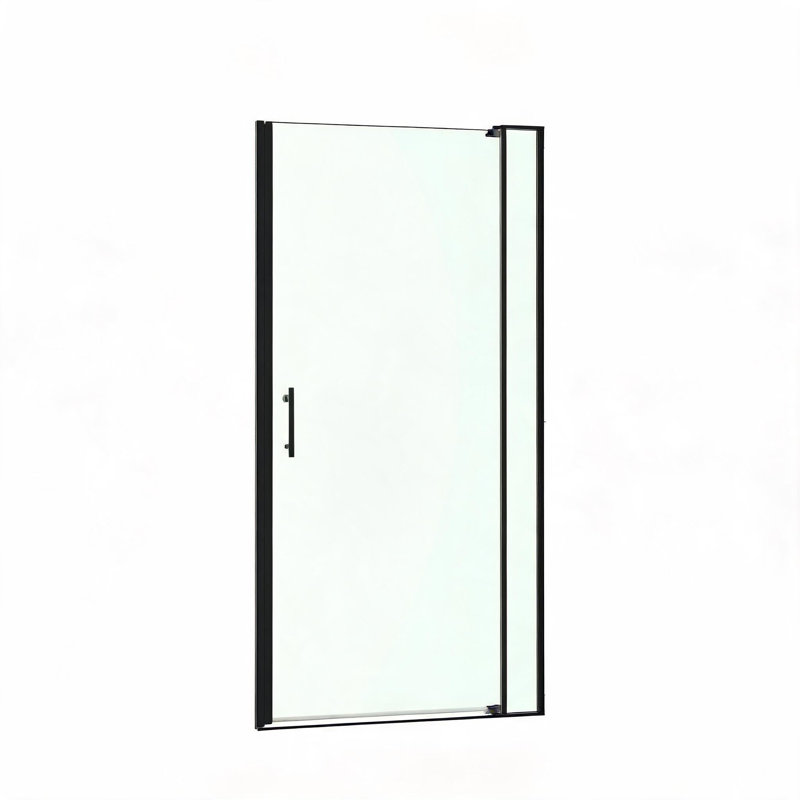 Porte de douche pivotante universelle en aluminium noir mat de 71 à 81 cm x 183 cm avec verre trempé et ouverture extérieure