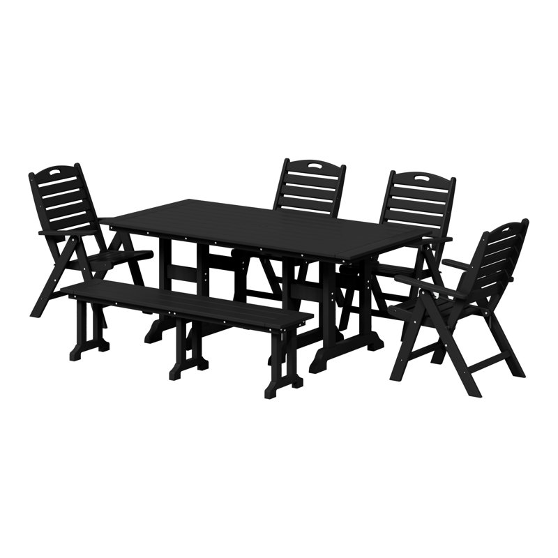 Laguna 6-Piece Dining Set With Bench, Black