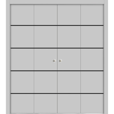 Sliding Closet Double Bi-fold Doors 72" x 80" (4* 18x80) Planum 0015 Matte Grey Sturdy Tracks Moldings Trims Hardware Set Wood Solid Bedroom Wardrobe Doors