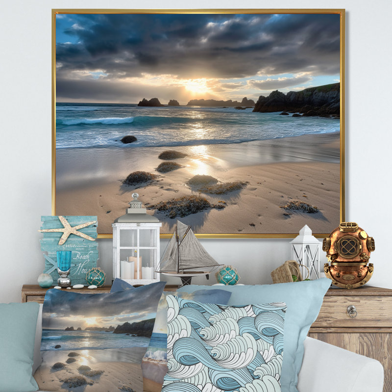 «Beautiful Porthcothan Bay V», reproduction sur toile, H 16 po x l 32 po x P 1 po, Cadre flottant doré