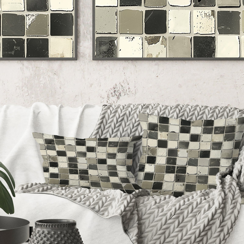 Coussin Beige gris Mid-Century Mosaic II - Mid-Century, H 16 po x l 16 po