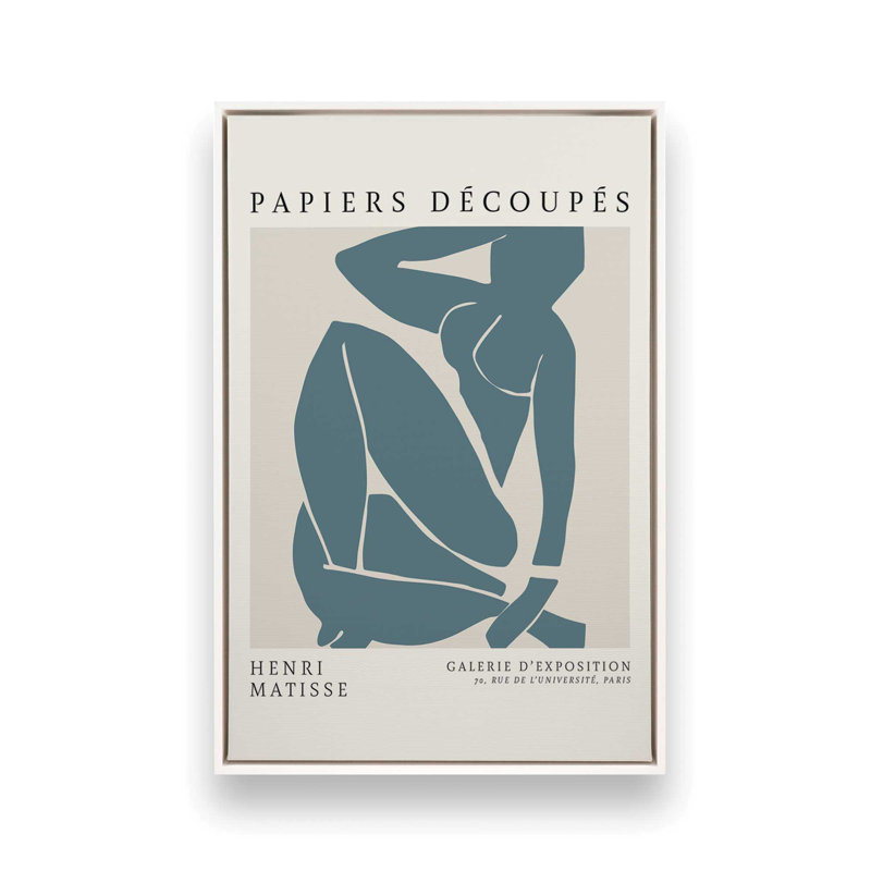 Matisse's Nude III en bleu minuit, H 18,75 po x l 12,75 po x P 1,75 po, Cadre flottant blanc opaque
