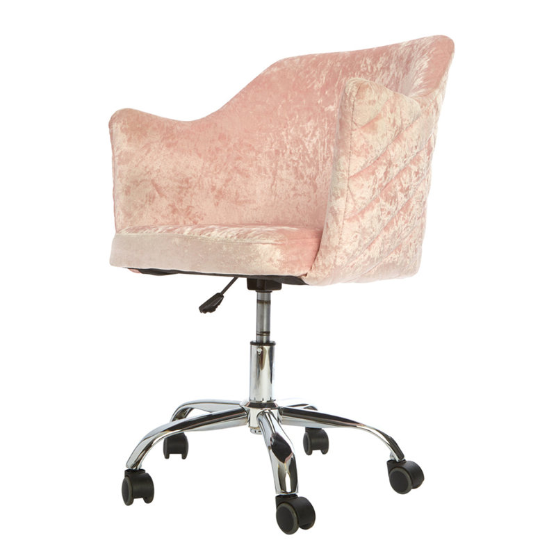 Chaise de bureau en velours matelassé Coco, Rose
