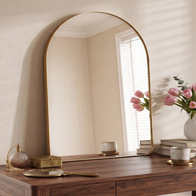Contemporary Arched Wall Mounted Bathroom Vanity Mirror with Aluminum Alloy Frame