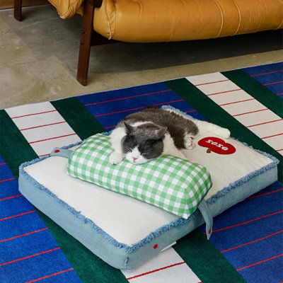 Tapis pour chien et chat en denim spacieux et durable avec coussin amovible