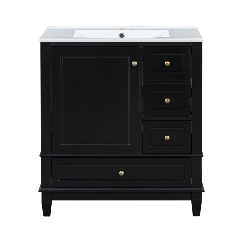 Meuble-lavabo 30 po avec lavabo, Noir, noir, noir, noir, Doré