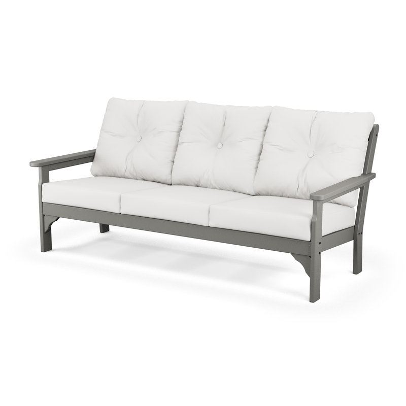 Lakeside Vineyard 74" Wide Outdoor Patio Sofa with Revolution Cushions, Slate Gray Frame/Natural Linen Cushion