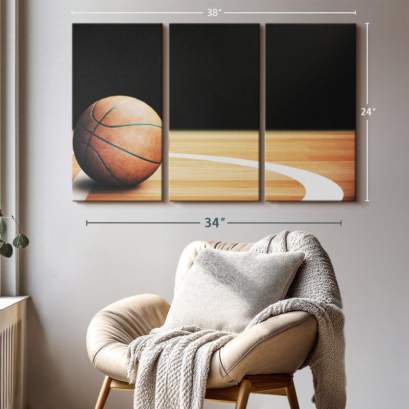 «Basketball Court Ball», 3 pièces, H 24 po x l 38 po x P 1,25 po