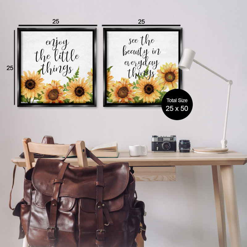 «Enjoy Motivational Sunflowers», ensemble de 2 toiles flottantes, conception par Kim Allen, H 25 po x l 25 po