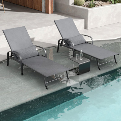 Outdoor Chaise Lounge Chair Adjustable Pool Lounge Chairs With Pillow For Poolside Deck Backyard Lawn by Ebern Designs
