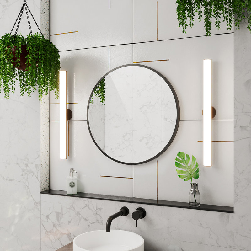 Miroir suspendu circulaire H 24 po x l 24 po Prospero, Noir mat