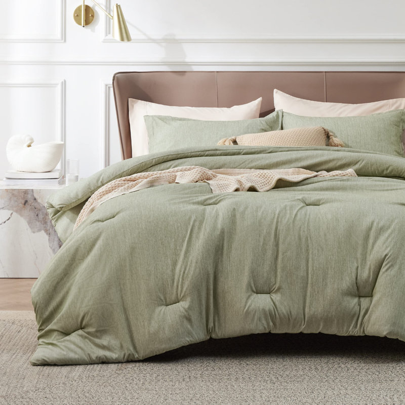 Ensemble de literie Cureic, Vert olive, Édredon grand