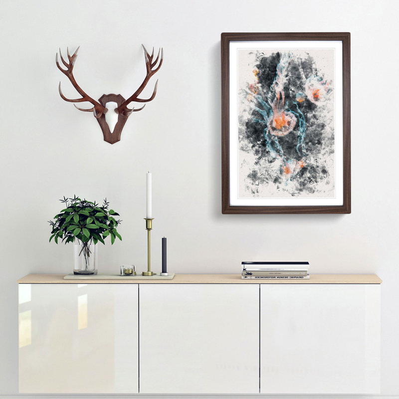 Peach Jellyfish - Framed Print, 33cm H x 24cm W x 2cm D, Walnut Framed