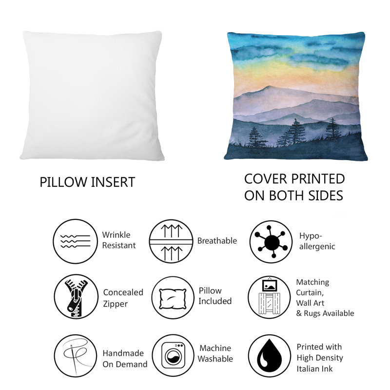 Paysage avec montagnes brumeuses au coucher du soleil - Coussin 1