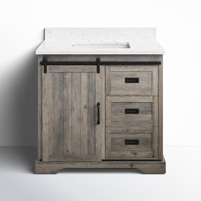 Ensemble de meuble-lavabo simple 36 po Cayden, Blanc de Carrare, Gris patiné