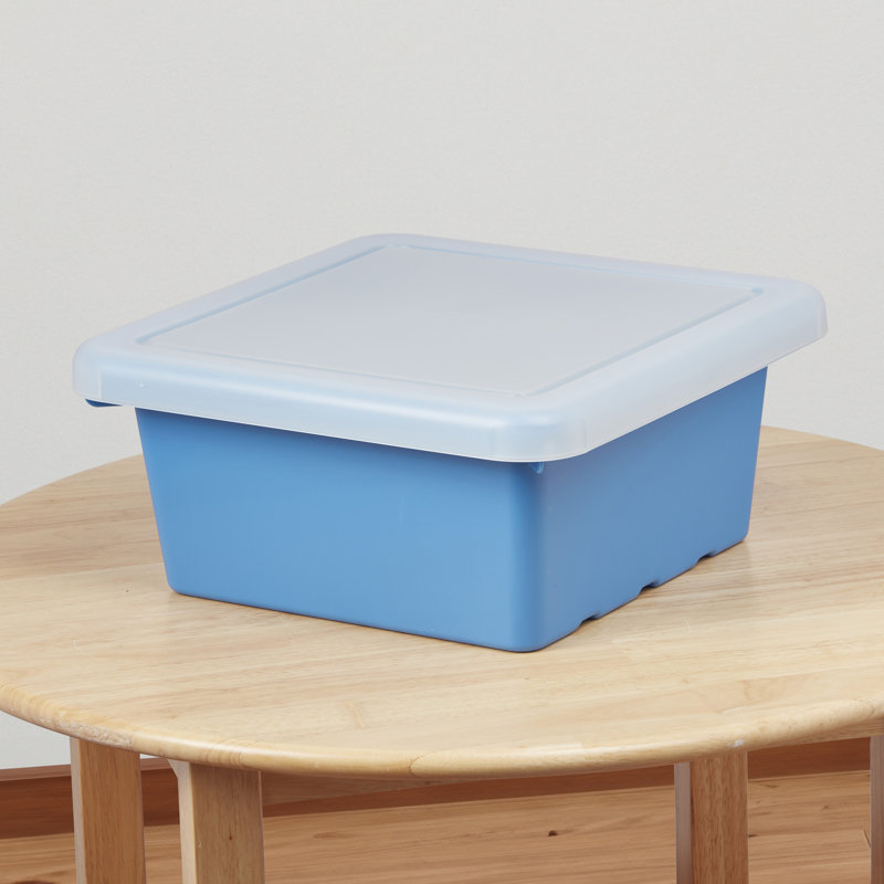 ECR4Kids Stackable Square Bins with Non-Snap Lids, Multipurpose Organization, 4-Pack, French Blue