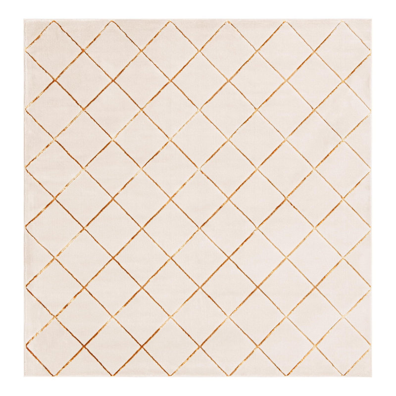 Tapis à carreaux blanc et doré Latitude Run® Nikica, Carré 7 pi 10 po