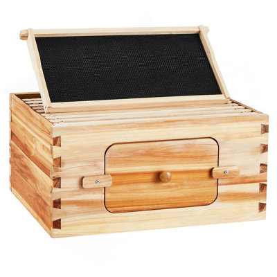 Trousse de démarrage Bee Hive, boîte en bois de cèdre naturel enduit de cire d'abeille, trousse de ruche Langstroth avec 10 cadres et fondations, fenêtres en acrylique transparentes pour débutants et apicoles